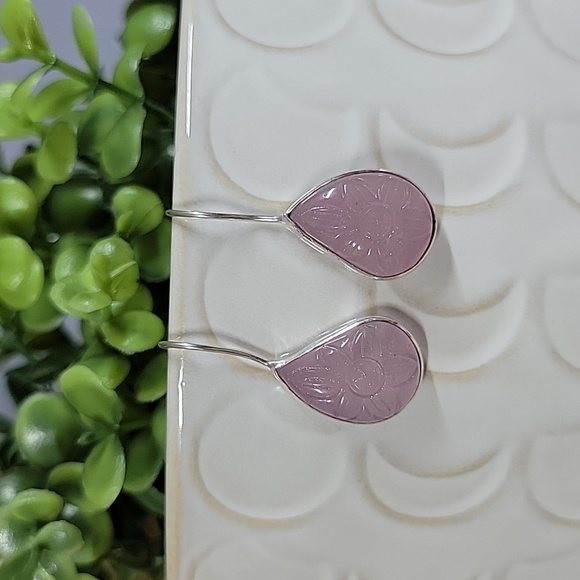 Floral Etched Glass Drop Earrings, lilac - Picture 6 of 7